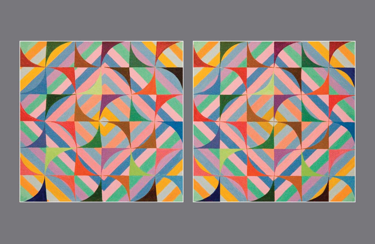 Colorful Boxed Whirlwind: Multicolor Delights on Striped Stage - Stereo Art Prints