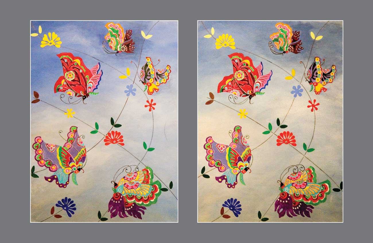 Interdimensional Flight: Butterflies and Flowers Traverse Colorful Realities - Stereo Art Prints