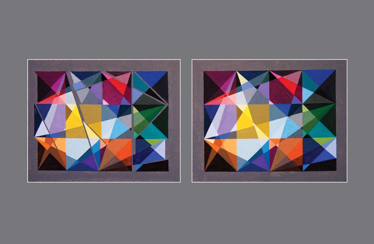Sparkling Prism: Translucent Gems in Triangular Play - Stereo Art Prints